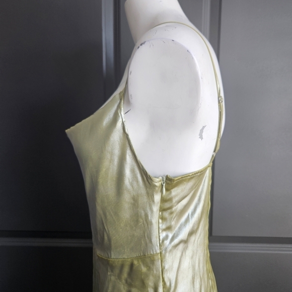 Urban Outfitters Mallory Asymmetrical Metallic Lime Green Slip Dress Size Medium - Picture 5 of 11